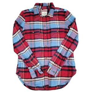 American Eagle Ahh-Mazingly Plaid Flannel Red Blue S Classic Boyfriend Fit Soft